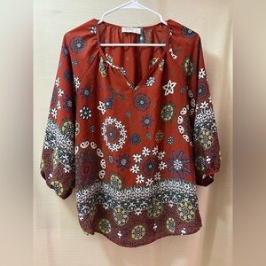 ⚫️ BOGO Renee C Floral Patterned Colourful Bohemian Blouse Size Medium